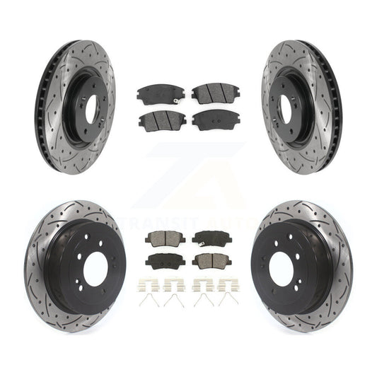 [Avant + Arrière] Kit de disque (percé rainuré revêtu) et plaquette (semi-métallique) de frein pour 2017-2021 Kia Sportage Turbocharged avec Manual Parking KDS-100759