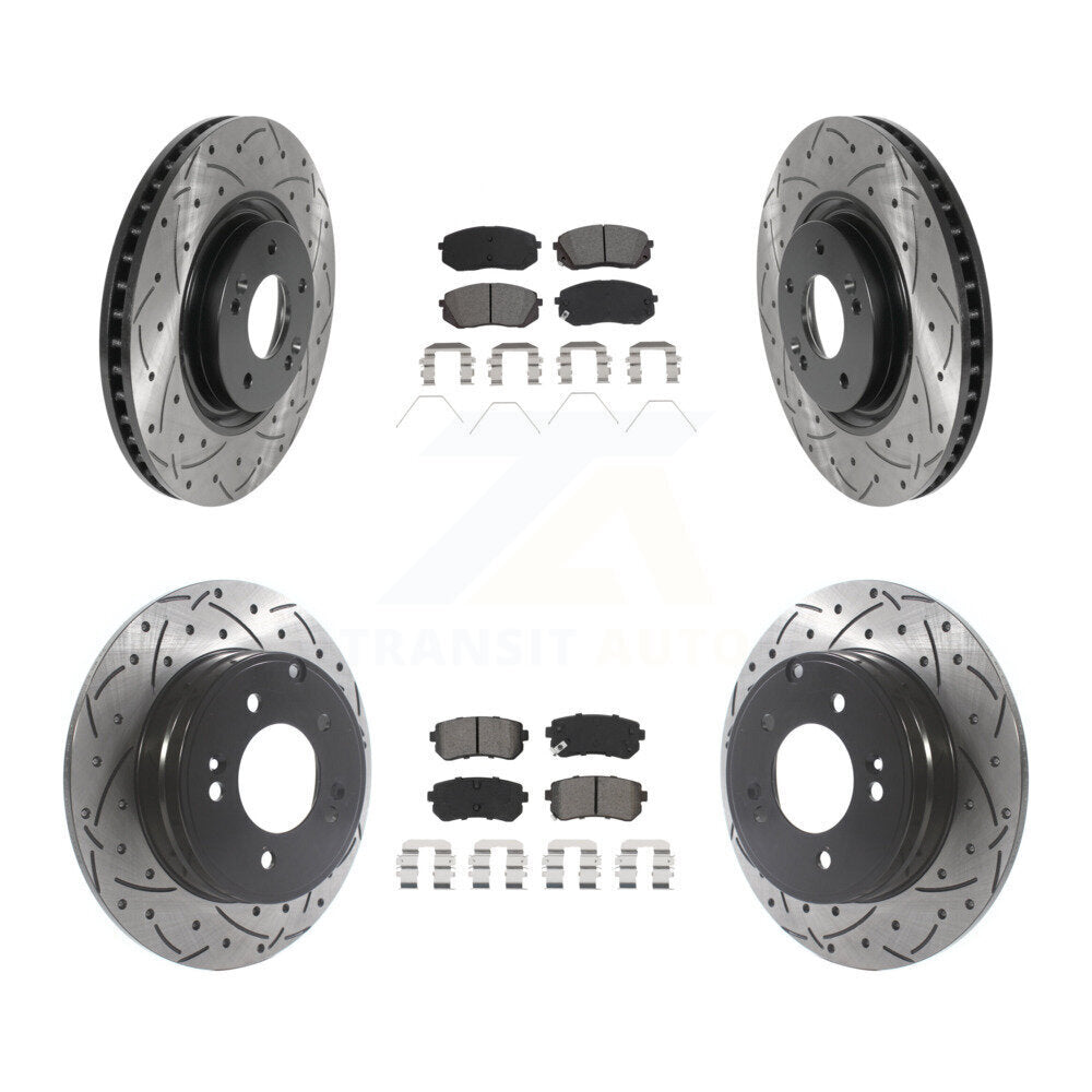 [Avant + Arrière] Kit de disque (percé rainuré revêtu) et plaquette (semi-métallique) de frein pour Kia Optima avec Manual Parking KDS-100760