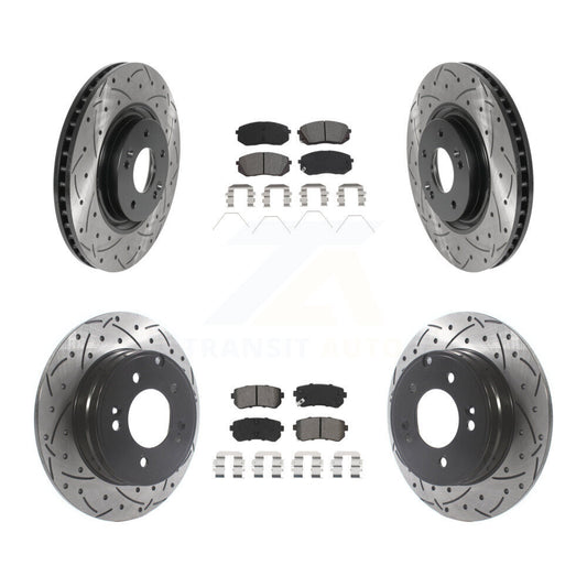 [Avant + Arrière] Kit de disque (percé rainuré revêtu) et plaquette (semi-métallique) de frein pour Kia Optima avec Manual Parking KDS-100760