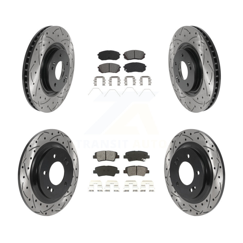 [Avant + Arrière] Kit de disque (percé rainuré revêtu) et plaquette (semi-métallique) de frein pour 2016 Hyundai Sonata GAS engine avec Electric Parking KDS-100761