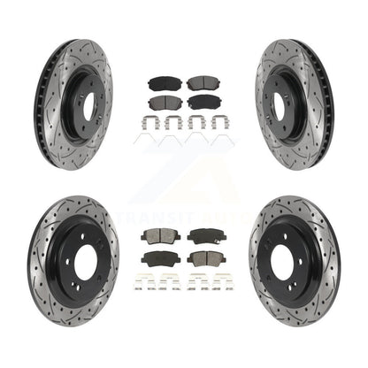 [Avant + Arrière] Kit de disque (percé rainuré revêtu) et plaquette (semi-métallique) de frein pour 2016 Hyundai Sonata GAS engine avec Electric Parking KDS-100761
