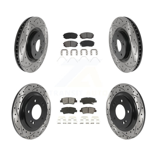 [Avant + Arrière] Kit de disque (percé rainuré revêtu) et plaquette (semi-métallique) de frein pour 2016 Hyundai Sonata GAS engine avec Electric Parking KDS-100761