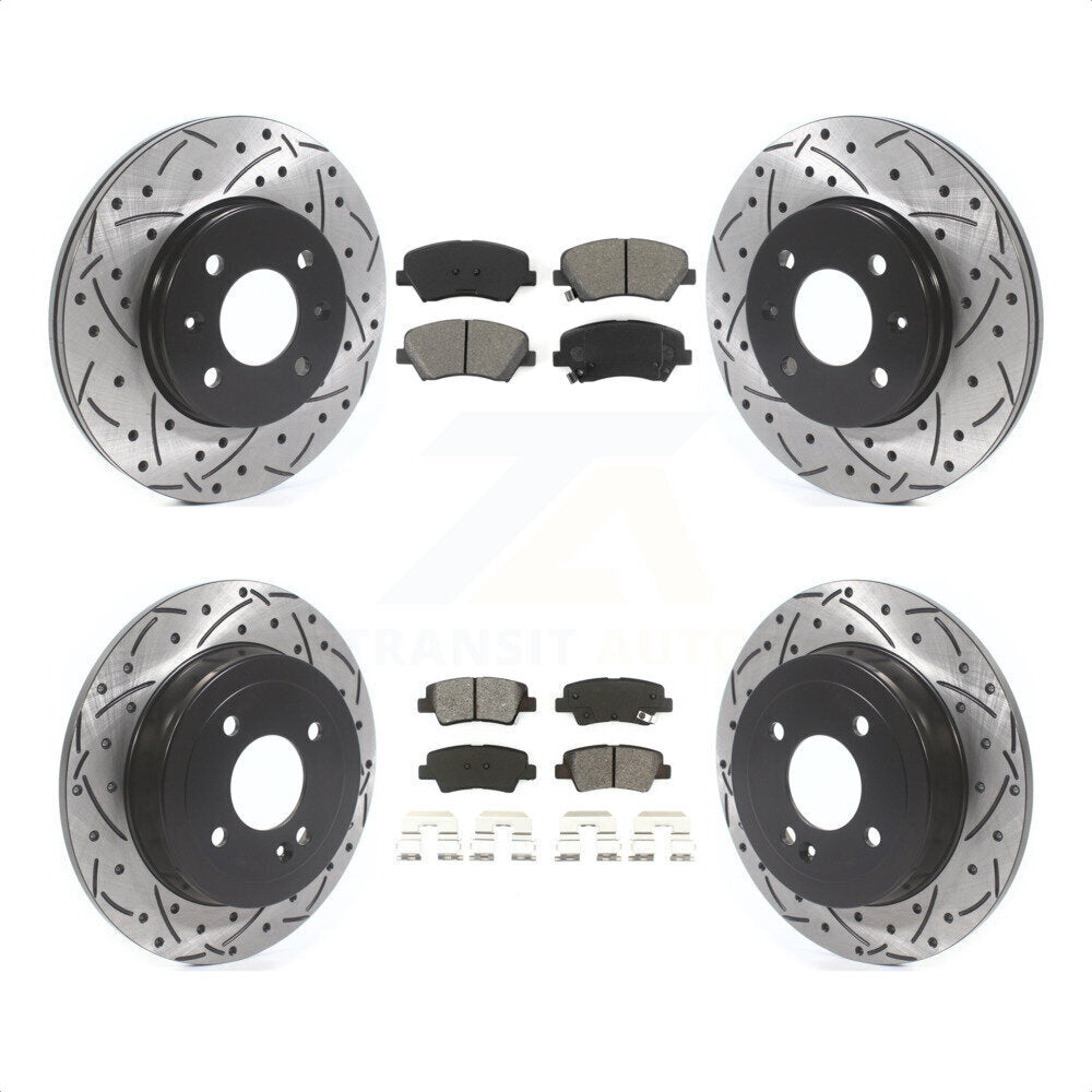 [Avant + Arrière] Kit de disque (percé rainuré revêtu) et plaquette (semi-métallique) de frein pour Hyundai Accent Kia Rio KDS-100767 par Transit Auto