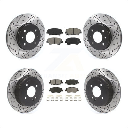 [Avant + Arrière] Kit de disque (percé rainuré revêtu) et plaquette (semi-métallique) de frein pour Hyundai Accent Kia Rio KDS-100767 par Transit Auto