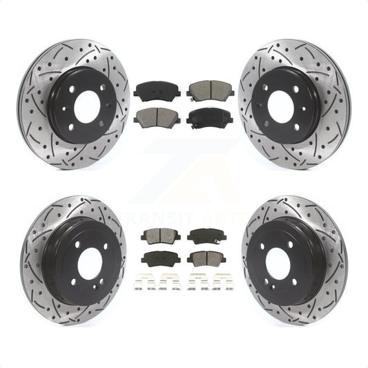 [Avant + Arrière] Kit de disque (percé rainuré revêtu) et plaquette (semi-métallique) de frein pour Hyundai Accent Kia Rio KDS-100767 par Transit Auto