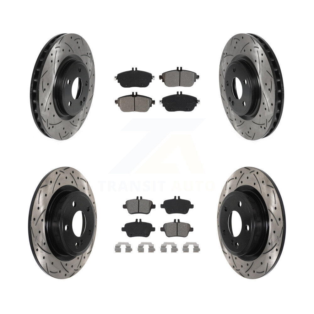 [Avant + Arrière] Kit de disque (percé rainuré revêtu) et plaquette (semi-métallique) de frein pour Mercedes-Benz GLA250 CLA250 INFINITI QX30 B Electric Drive B250 KDS-100771
