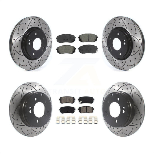 [Avant + Arrière] Kit de disque (percé rainuré revêtu) et plaquette (semi-métallique) de frein pour 2015 Hyundai Sonata GAS engine avec Manual Parking KDS-100774 par Transit Auto