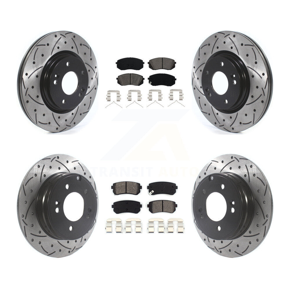 [Avant + Arrière] Kit de disque (percé rainuré revêtu) et plaquette (semi-métallique) de frein pour 2015-2016 Hyundai Sonata GAS engine avec Manual Parking KDS-100775
