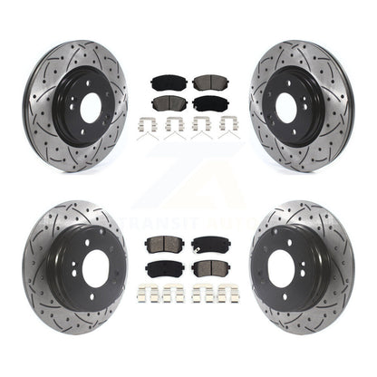 [Avant + Arrière] Kit de disque (percé rainuré revêtu) et plaquette (semi-métallique) de frein pour 2015-2016 Hyundai Sonata GAS engine avec Manual Parking KDS-100775