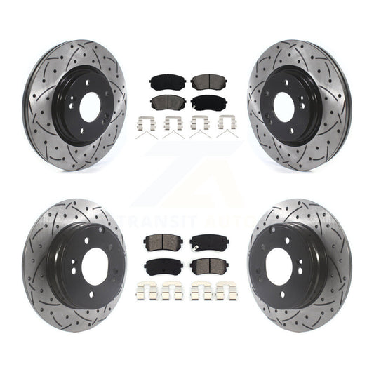 [Avant + Arrière] Kit de disque (percé rainuré revêtu) et plaquette (semi-métallique) de frein pour 2015-2016 Hyundai Sonata GAS engine avec Manual Parking KDS-100775