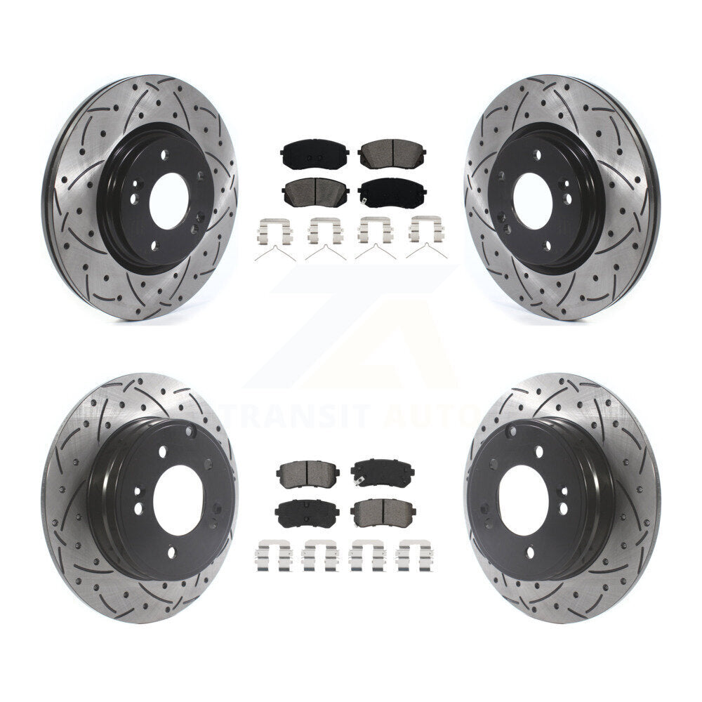 [Avant + Arrière] Kit de disque (percé rainuré revêtu) et plaquette (semi-métallique) de frein pour Kia Optima avec Manual Parking KDS-100776
