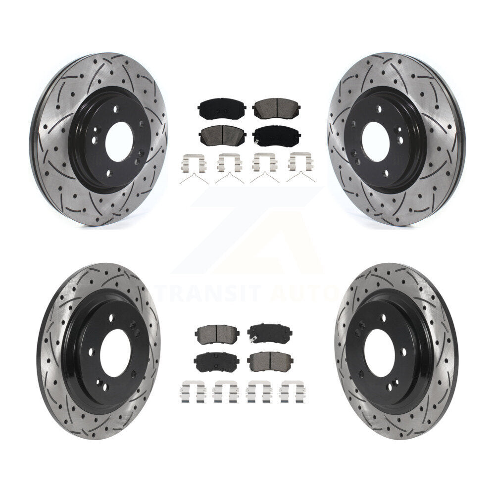 [Avant + Arrière] Kit de disque (percé rainuré revêtu) et plaquette (semi-métallique) de frein pour 2016 Kia Optima LX EX 1.6T avec Electric Parking KDS-100778