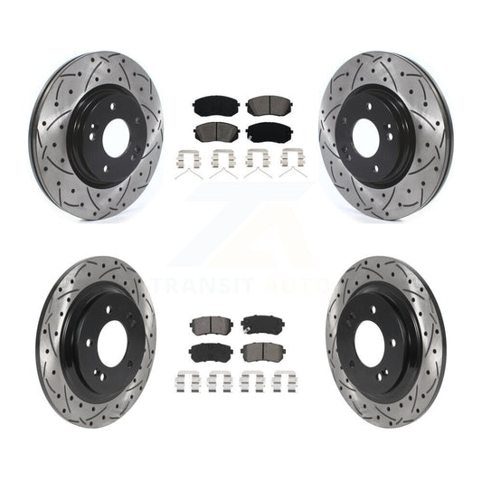 [Avant + Arrière] Kit de disque (percé rainuré revêtu) et plaquette (semi-métallique) de frein pour 2016 Kia Optima LX EX 1.6T avec Electric Parking KDS-100778