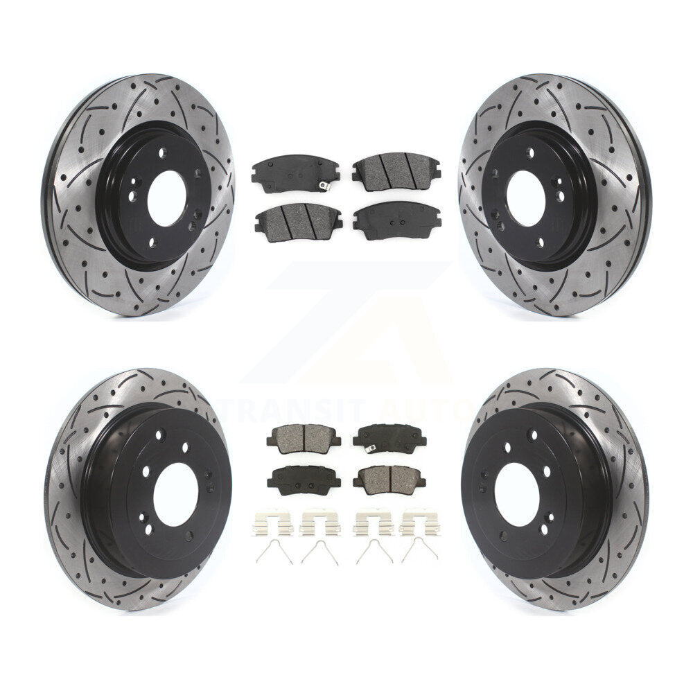 [Avant + Arrière] Kit de disque (percé rainuré revêtu) et plaquette (semi-métallique) de frein pour Hyundai Tucson Kia Sportage KDS-100779