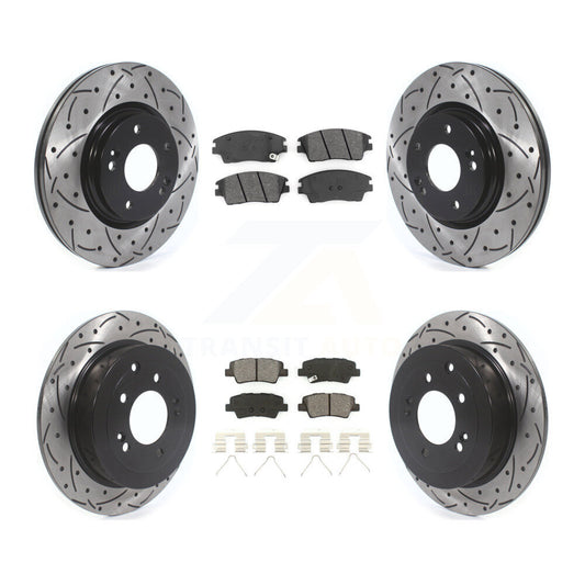 [Avant + Arrière] Kit de disque (percé rainuré revêtu) et plaquette (semi-métallique) de frein pour Hyundai Tucson Kia Sportage KDS-100779
