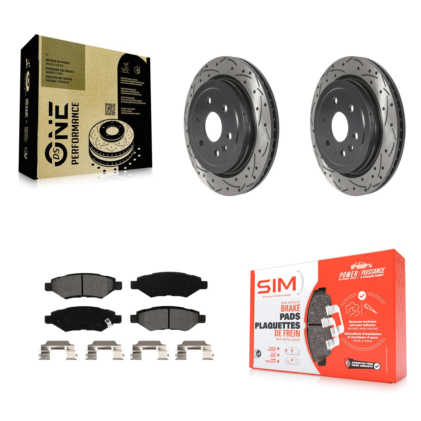 [Arrière] Kit de disque (percé rainuré revêtu) et plaquette (semi-métallique) de frein pour Cadillac SRX Saab 9-4X KDS-100781