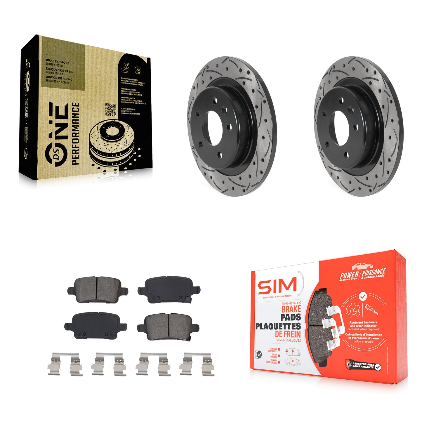 [Arrière] Kit de disque (percé rainuré revêtu) et plaquette (semi-métallique) de frein pour Chevrolet Equinox Malibu GMC Terrain Buick LaCrosse Regal TourX KDS-100783
