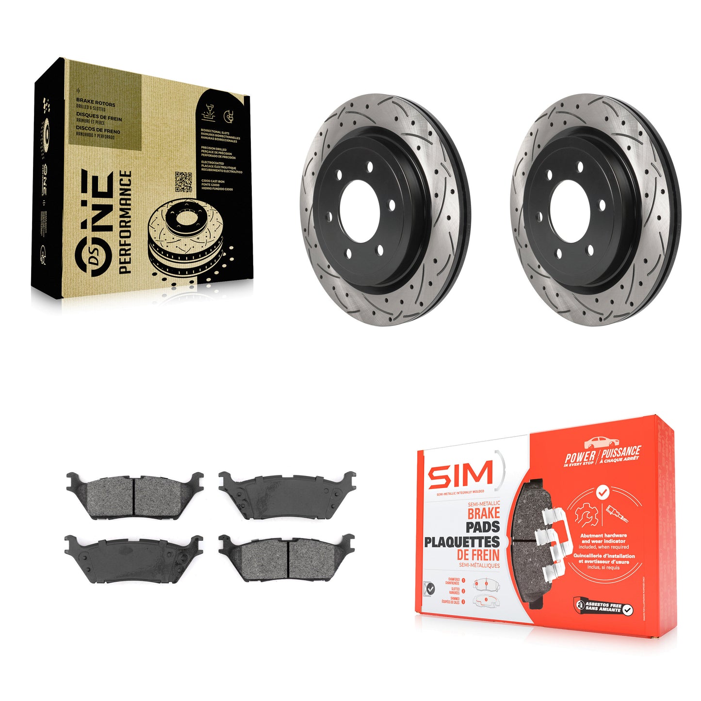 [Arrière] Kit de disque (percé rainuré revêtu) et plaquette (semi-métallique) de frein pour Ford F-150 Expedition Lincoln Navigator KDS-100788