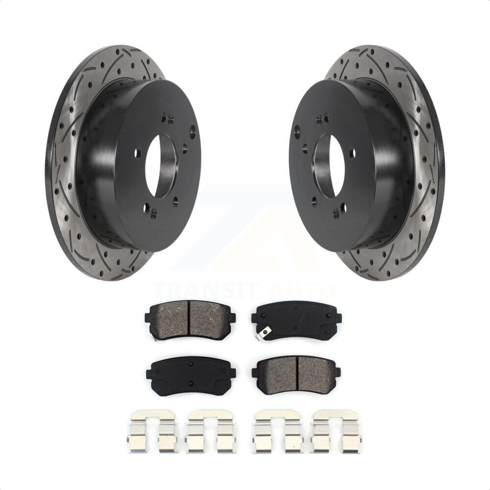 [Arrière] Kit de disque (percé rainuré revêtu) et plaquette (semi-métallique) de frein pour Hyundai Tucson Kia Sportage AWD KDS-100791 par Transit Auto