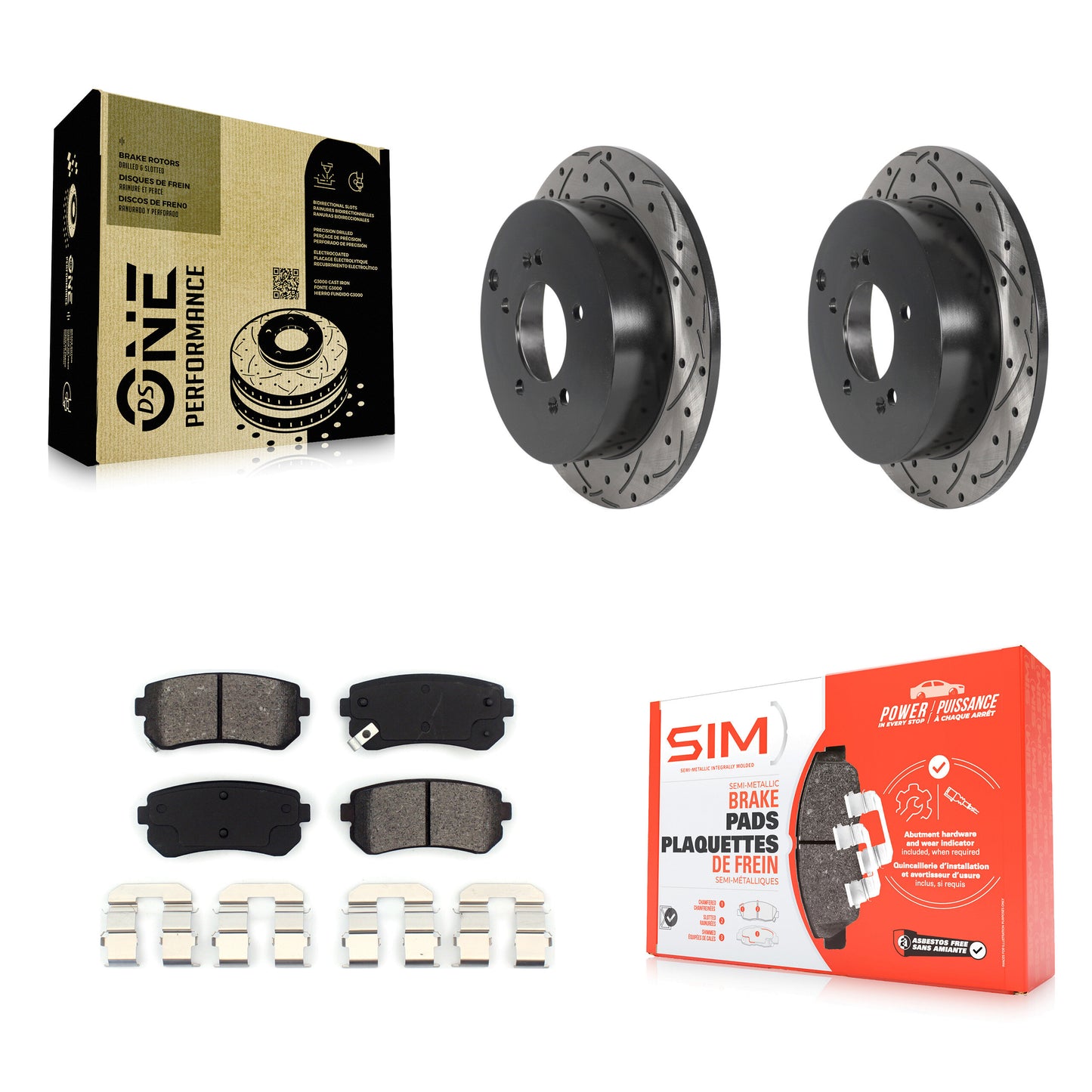 [Arrière] Kit de disque (percé rainuré revêtu) et plaquette (semi-métallique) de frein pour Hyundai Tucson Kia Sportage AWD KDS-100791