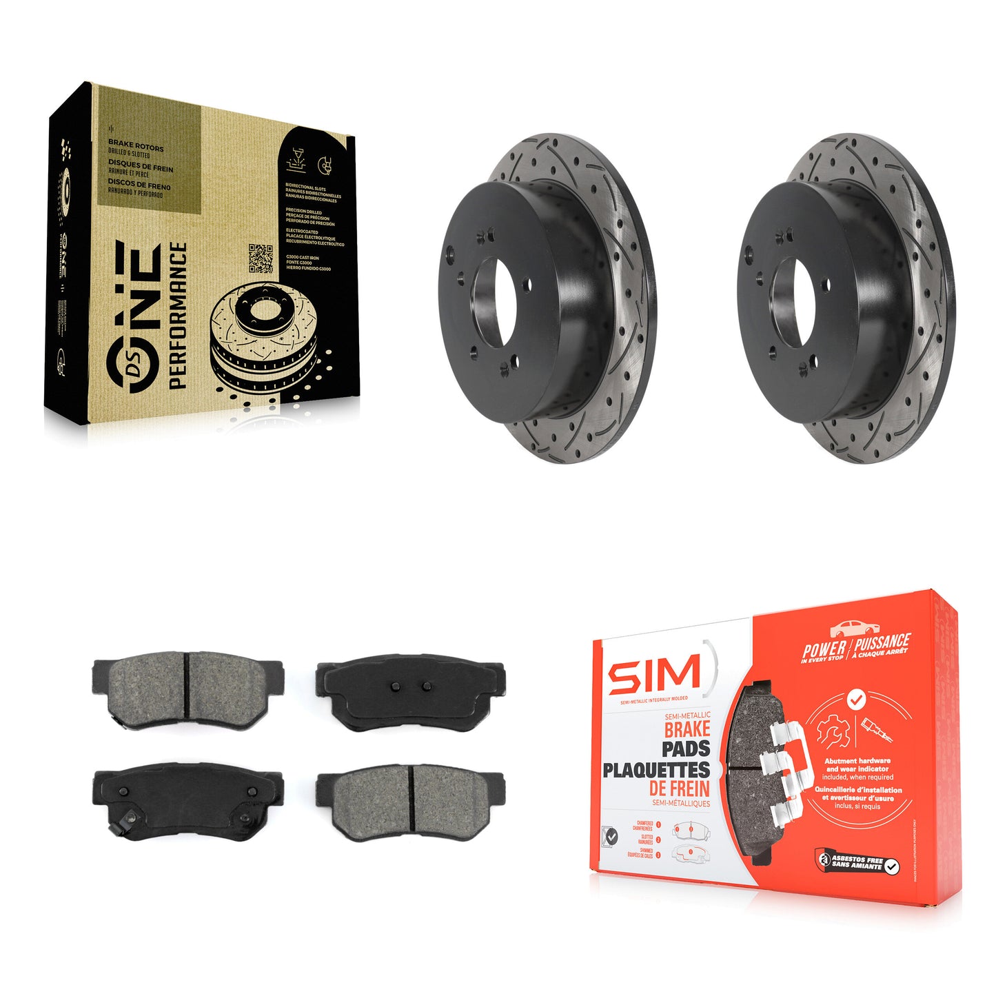 [Arrière] Kit de disque (percé rainuré revêtu) et plaquette (semi-métallique) de frein pour Hyundai Santa Fe Kia Sportage Tucson KDS-100792