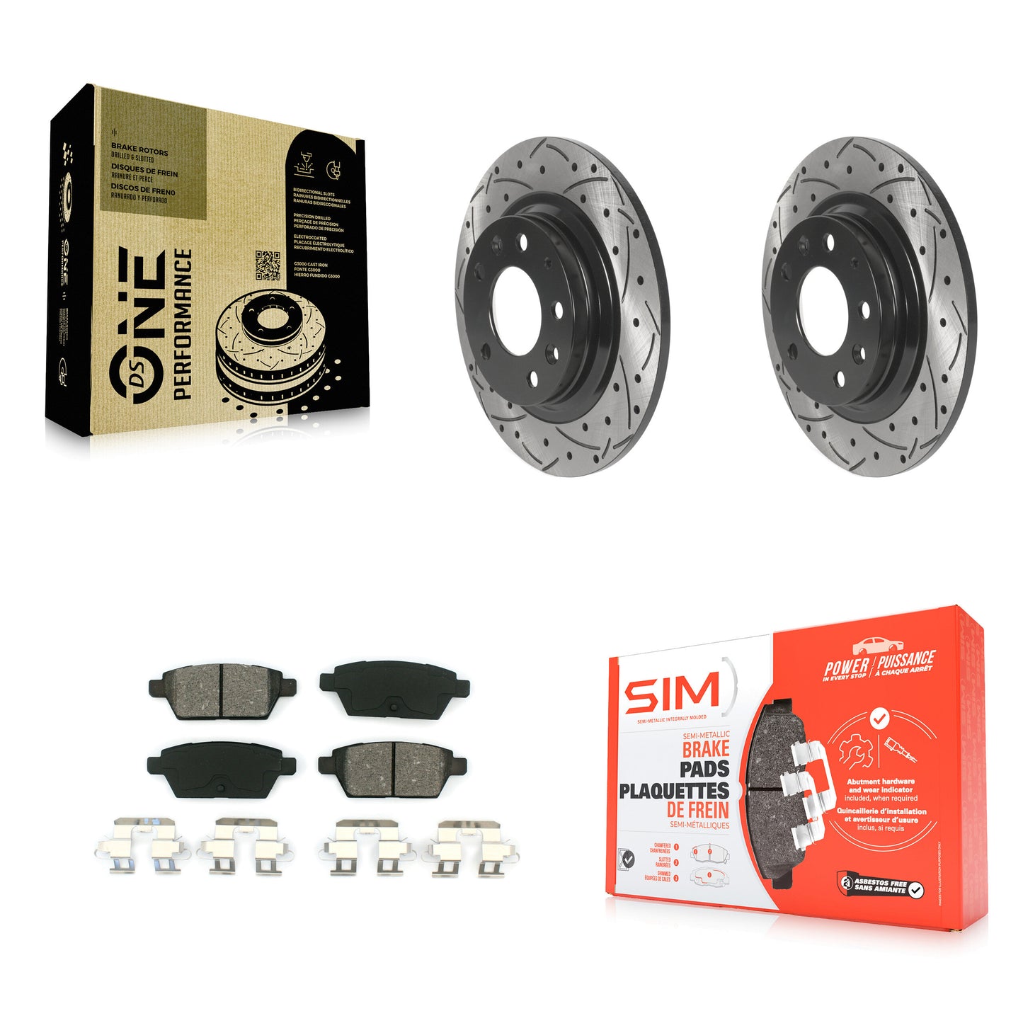 [Arrière] Kit de disque (percé rainuré revêtu) et plaquette (semi-métallique) de frein pour Ford Fusion Mazda 6 Lincoln MKZ Mercury Milan Zephyr KDS-100793