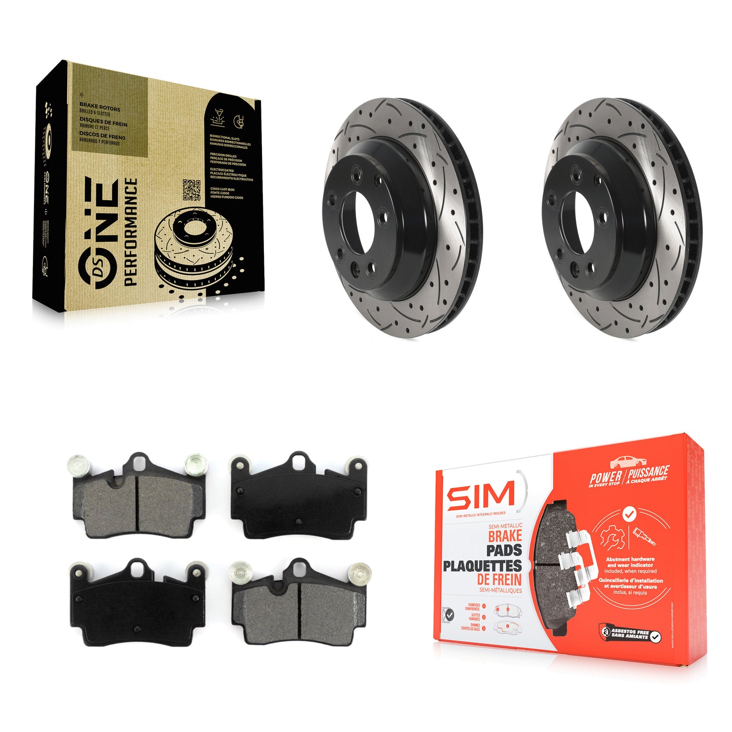 [Arrière] Kit de disque (percé rainuré revêtu) et plaquette (semi-métallique) de frein pour Audi Q7 Porsche Cayenne Volkswagen Touareg KDS-100799