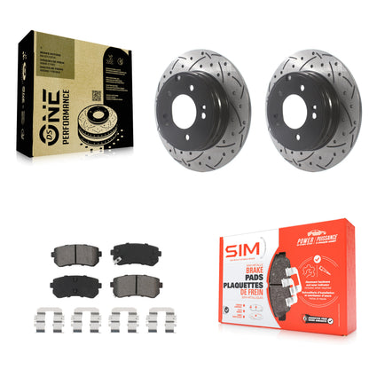 [Arrière] Kit de disque (percé rainuré revêtu) et plaquette (semi-métallique) de frein pour Hyundai Sonata Kia Optima avec Manual Parking KDS-100804