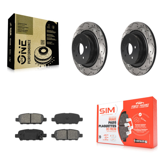 [Arrière] Kit de disque (percé rainuré revêtu) et plaquette (semi-métallique) de frein pour INFINITI G37 G35 Q60 KDS-100806