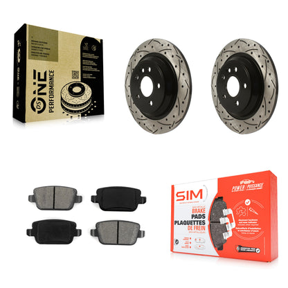 [Arrière] Kit de disque (percé rainuré revêtu) et plaquette (semi-métallique) de frein pour 2008-2011 Volvo S80 FWD avec Electric Parking KDS-100808