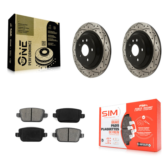 [Arrière] Kit de disque (percé rainuré revêtu) et plaquette (semi-métallique) de frein pour 2008-2011 Volvo S80 FWD avec Electric Parking KDS-100808