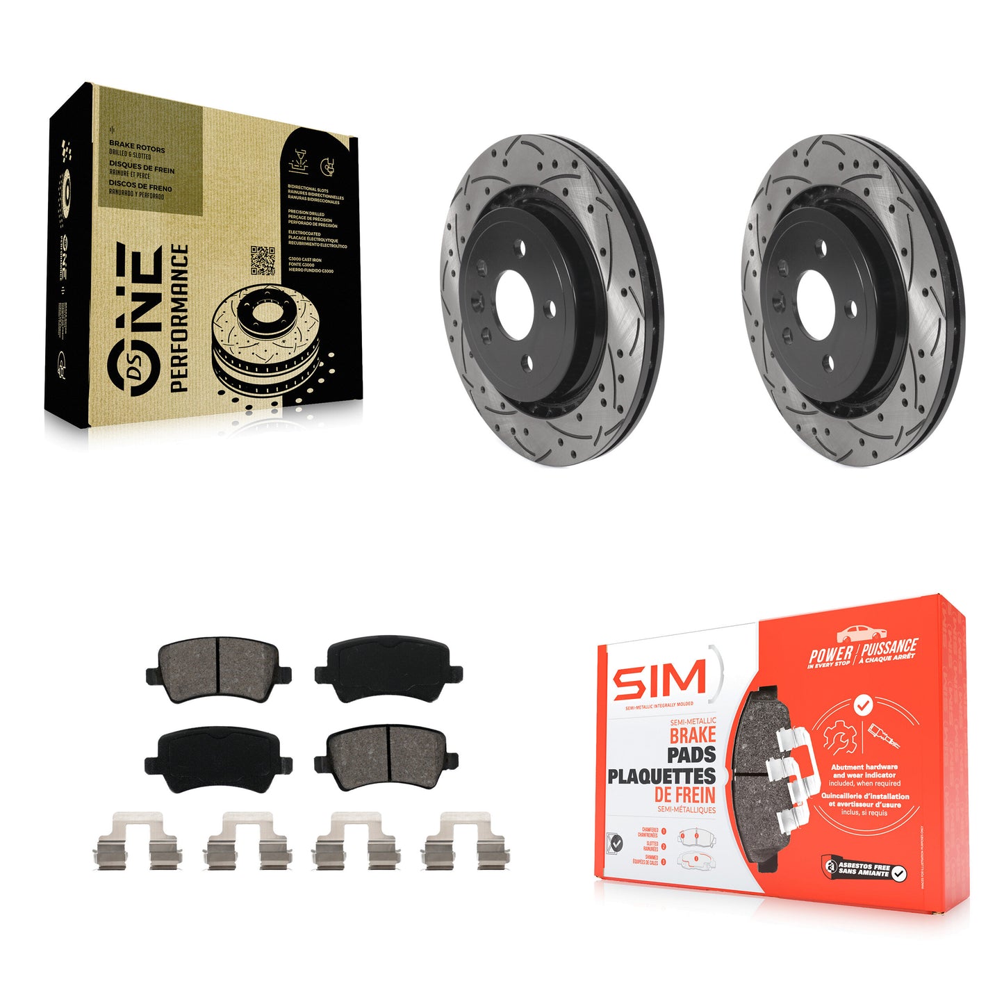 [Arrière] Kit de disque (percé rainuré revêtu) et plaquette (semi-métallique) de frein pour Volvo S60 XC70 S80 V60 V70 avec Vented Rotor KDS-100809