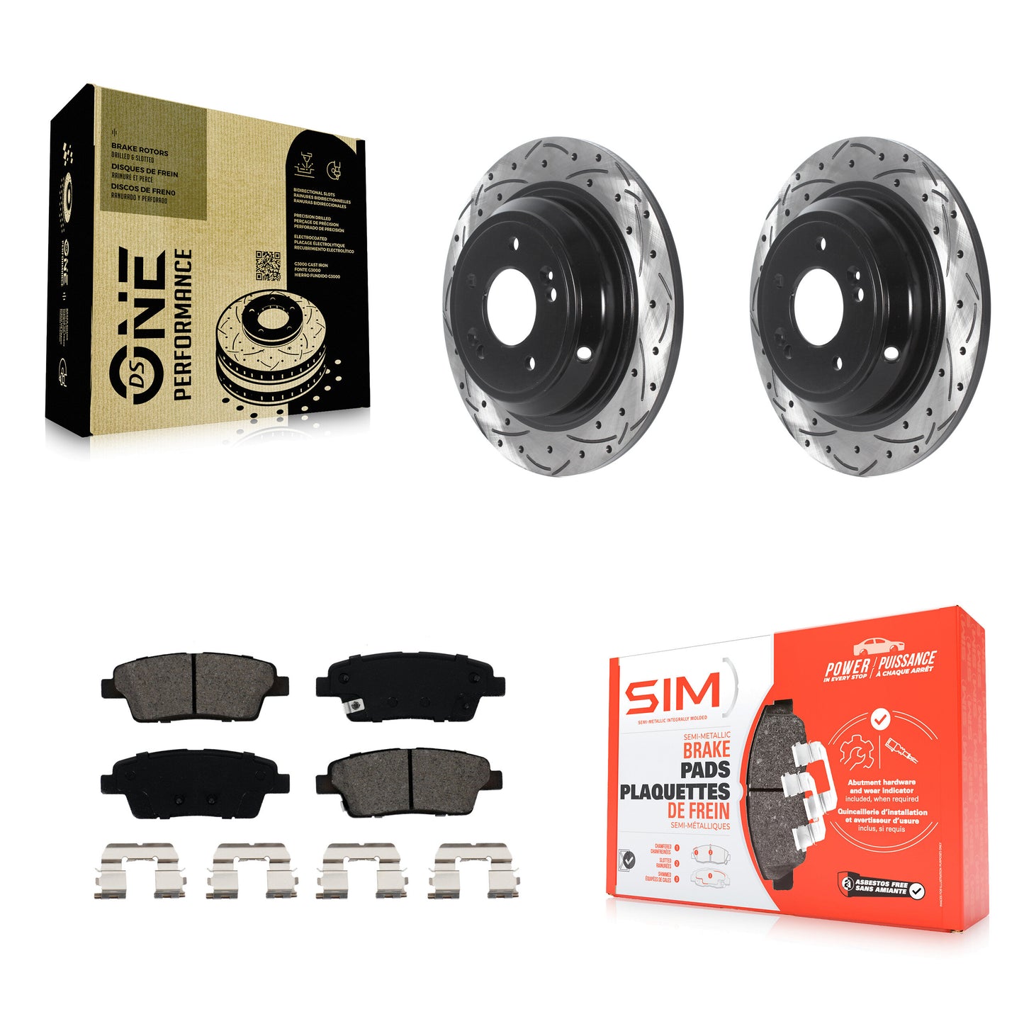 [Arrière] Kit de disque (percé rainuré revêtu) et plaquette (semi-métallique) de frein pour Hyundai Genesis G80 Kia K900 KDS-100811