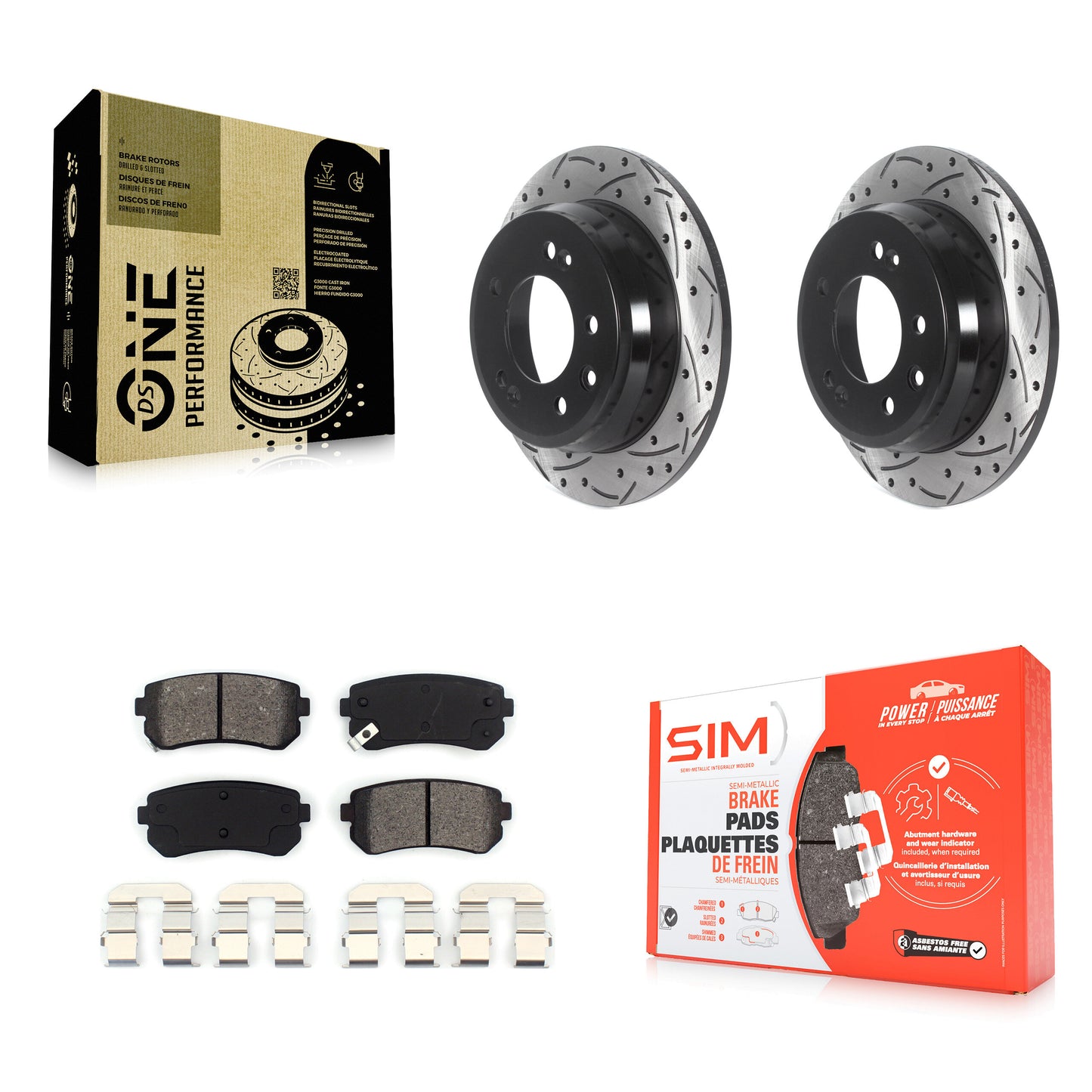 [Arrière] Kit de disque (percé rainuré revêtu) et plaquette (semi-métallique) de frein pour Hyundai Elantra Tucson Kia Sportage KDS-100815