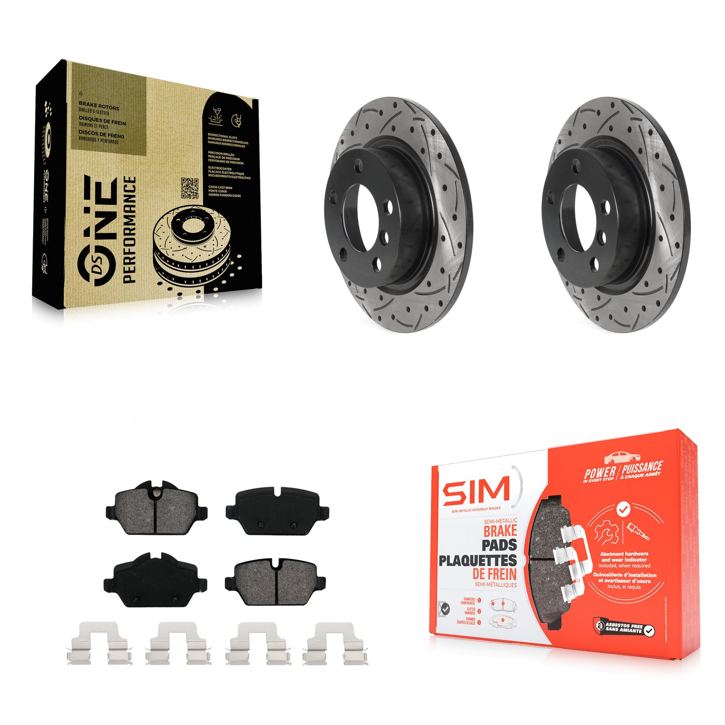 [Arrière] Kit de disque (percé rainuré revêtu) et plaquette (semi-métallique) de frein pour Mini Cooper Countryman Paceman KDS-100818