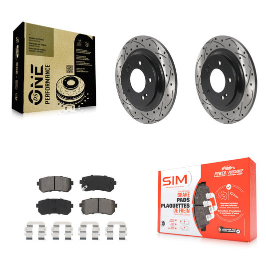 [Arrière] Kit de disque (percé rainuré revêtu) et plaquette (semi-métallique) de frein pour 2016 Kia Optima LX EX 1.6T avec Electric Parking KDS-100825