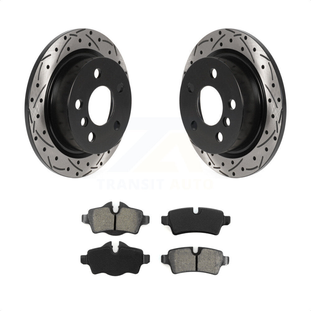 [Arrière] Kit de disque (percé rainuré revêtu) et plaquette (semi-métallique) de frein pour 2014 Mini Cooper avec 5 Lug Wheels KDS-100828 par Transit Auto