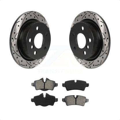[Arrière] Kit de disque (percé rainuré revêtu) et plaquette (semi-métallique) de frein pour 2014 Mini Cooper avec 5 Lug Wheels KDS-100828 par Transit Auto
