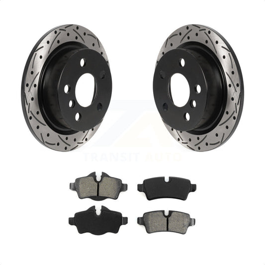 [Arrière] Kit de disque (percé rainuré revêtu) et plaquette (semi-métallique) de frein pour 2014 Mini Cooper avec 5 Lug Wheels KDS-100828 par Transit Auto