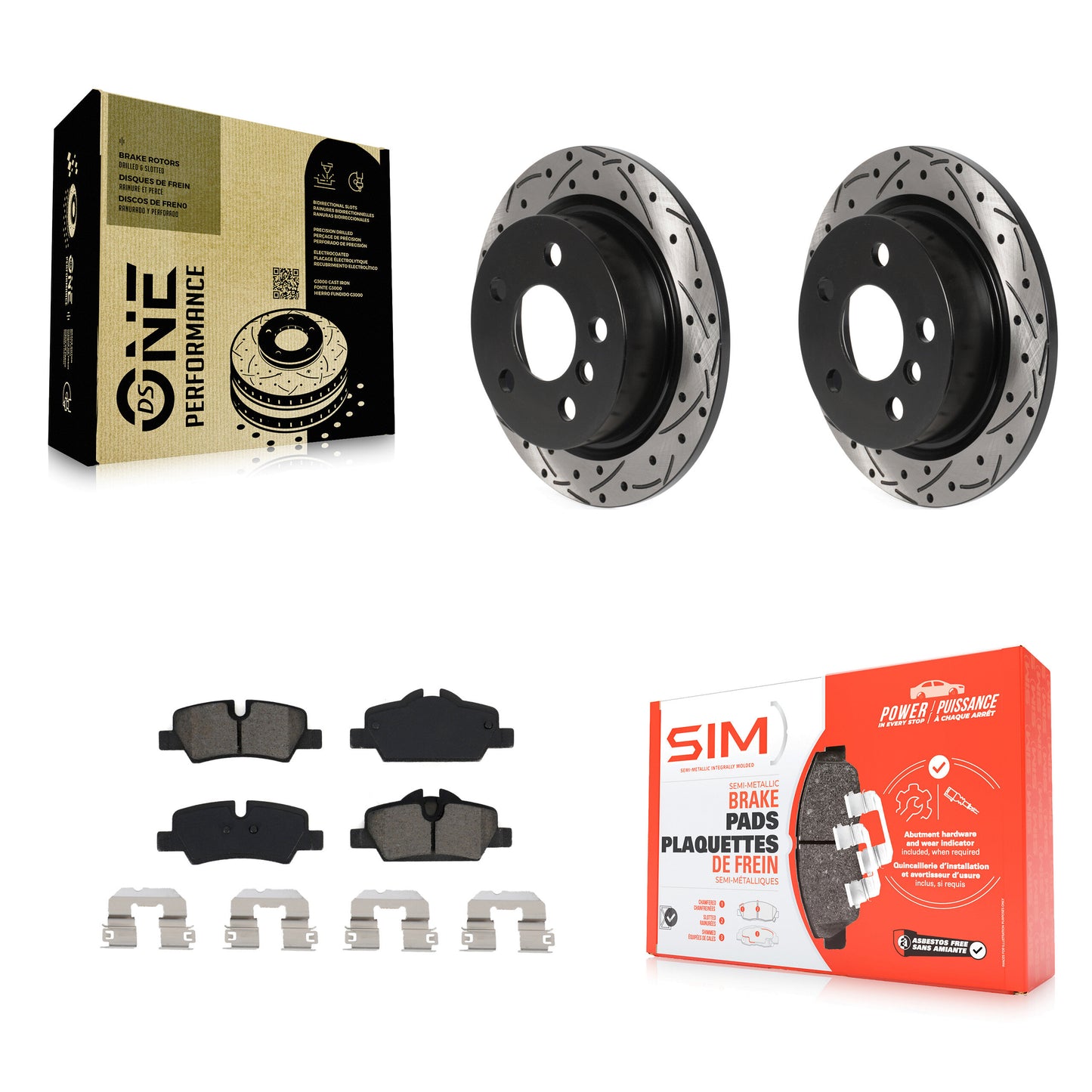 [Arrière] Kit de disque (percé rainuré revêtu) et plaquette (semi-métallique) de frein pour Mini Cooper KDS-100829