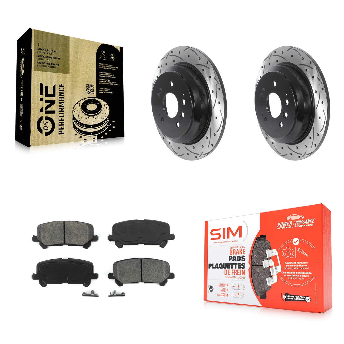 [Arrière] Kit de disque (percé rainuré revêtu) et plaquette (semi-métallique) de frein pour Honda Pilot Ridgeline Passport KDS-100830