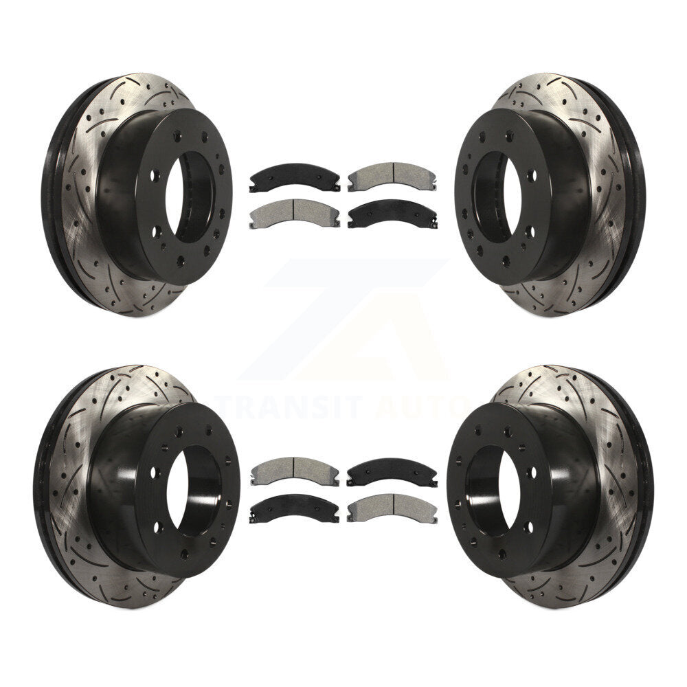 [Avant + Arrière] Kit de disque (percé rainuré revêtu) et plaquette (semi-métallique) de frein pour Chevrolet Silverado 2500 HD GMC Sierra 3500 Suburban KDS-100837