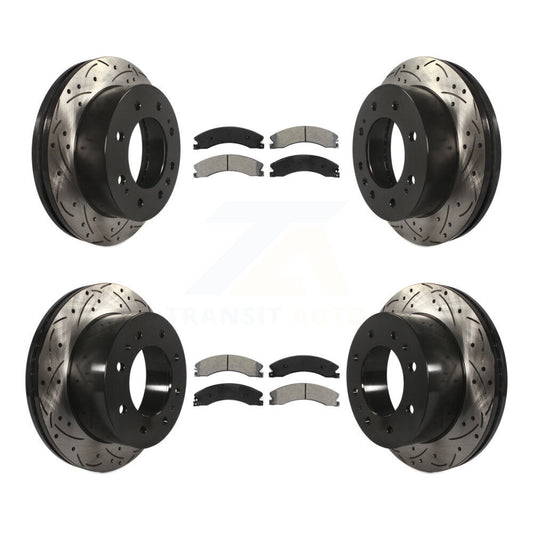 [Avant + Arrière] Kit de disque (percé rainuré revêtu) et plaquette (semi-métallique) de frein pour Chevrolet Silverado 2500 HD GMC Sierra 3500 Suburban KDS-100837
