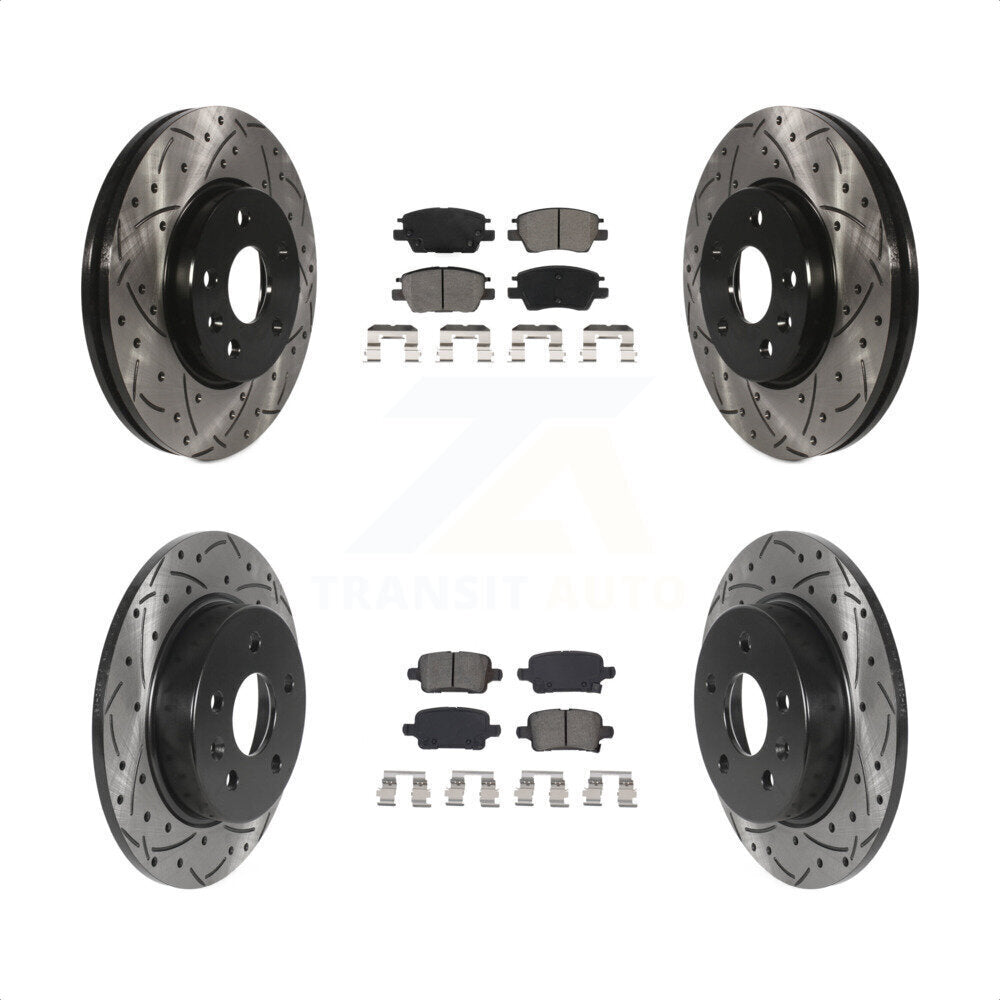 [Avant + Arrière] Kit de disque (percé rainuré revêtu) et plaquette (semi-métallique) de frein pour Chevrolet Cruze Volt Bolt EV EUV KDS-100846 par Transit Auto