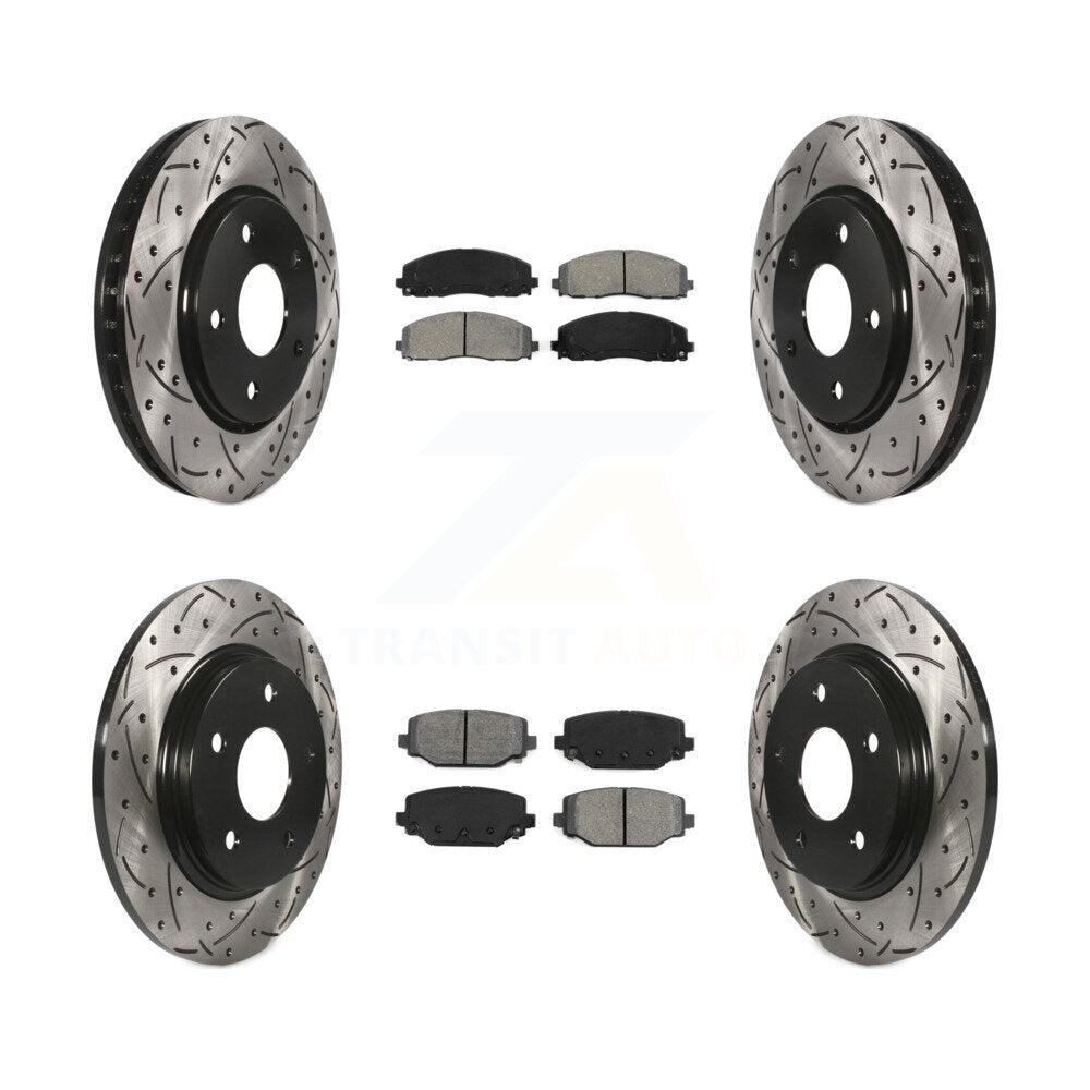 [Avant + Arrière] Kit de disque (percé rainuré revêtu) et plaquette (semi-métallique) de frein pour 2017-2018 Dodge Grand Caravan avec Single Piston Caliper KDS-100851