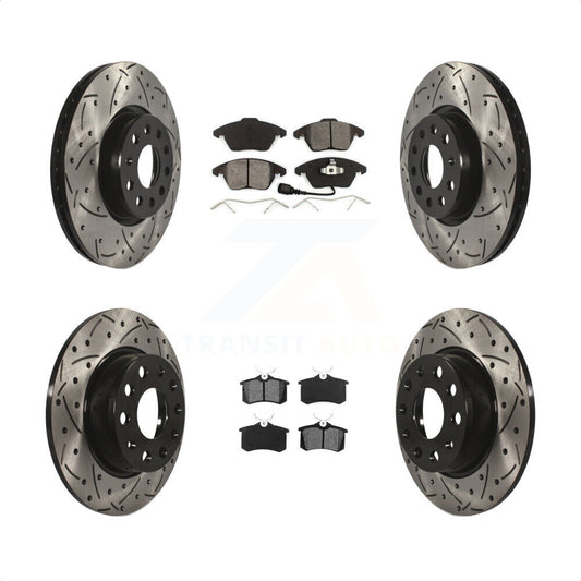 [Avant + Arrière] Kit de disque (percé rainuré revêtu) et plaquette (semi-métallique) de frein pour 2014 Volkswagen Beetle R-Line GSR avec 272mm Diameter Rotor KDS-100852 par Transit Auto