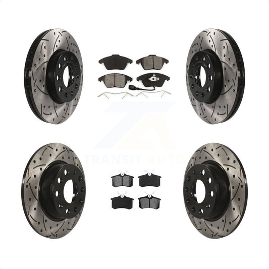 [Avant + Arrière] Kit de disque (percé rainuré revêtu) et plaquette (semi-métallique) de frein pour 2014 Volkswagen Beetle Base/Sportline/Highline/Comfortline/Highline TDI/Comfortline TDI/TDI KDS-100853 par Transit Auto