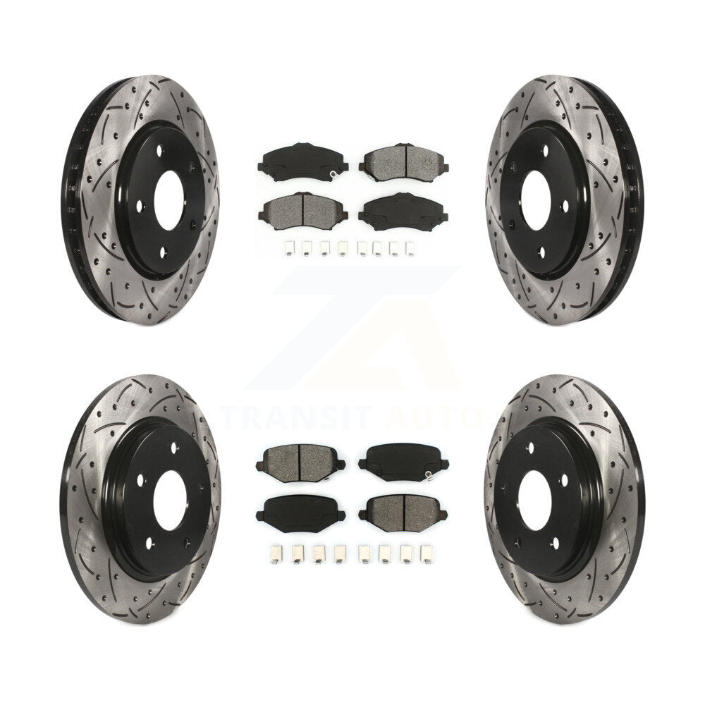 [Avant + Arrière] Kit de disque (percé rainuré revêtu) et plaquette (semi-métallique) de frein pour Dodge Grand Caravan Chrysler Town & Country Journey Ram C/V Volkswagen Routan KDS-100854