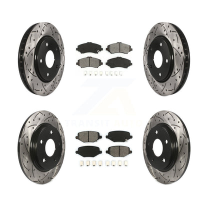 [Avant + Arrière] Kit de disque (percé rainuré revêtu) et plaquette (semi-métallique) de frein pour Dodge Grand Caravan Chrysler Town & Country Journey Ram C/V Volkswagen Routan KDS-100854