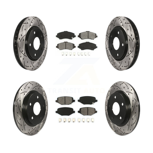 [Avant + Arrière] Kit de disque (percé rainuré revêtu) et plaquette (semi-métallique) de frein pour Dodge Grand Caravan Chrysler Town & Country Journey Ram C/V Volkswagen Routan KDS-100854